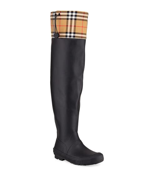 burberry vintage check and rubber knee-high rain boots